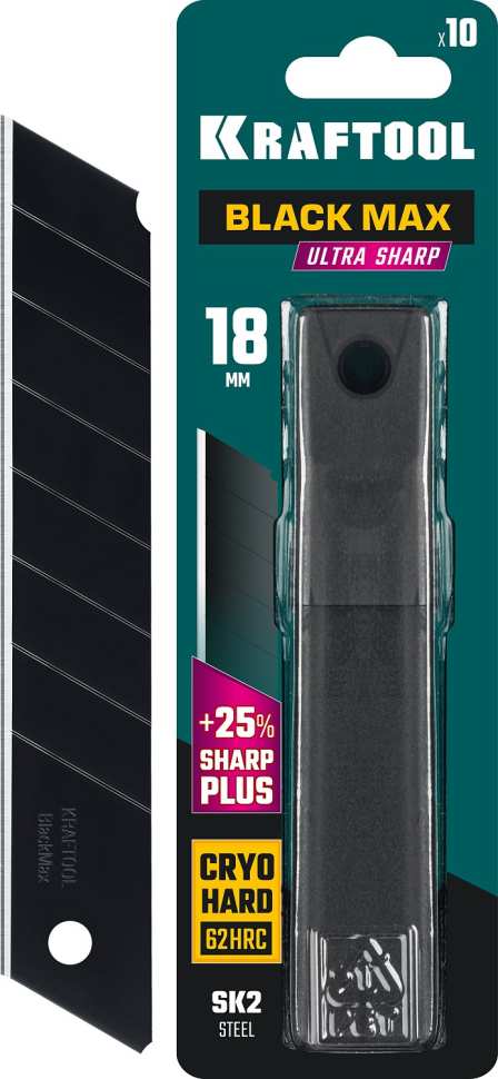 KRAFTOOL BLACK MAX 18мм лезвия сегментированные 8 сегментов 10шт