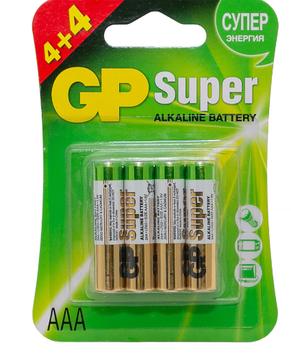 Батарейка GP Super 8 шт 24A LR03/286BL4+4  24A4/4LNT-2CR8