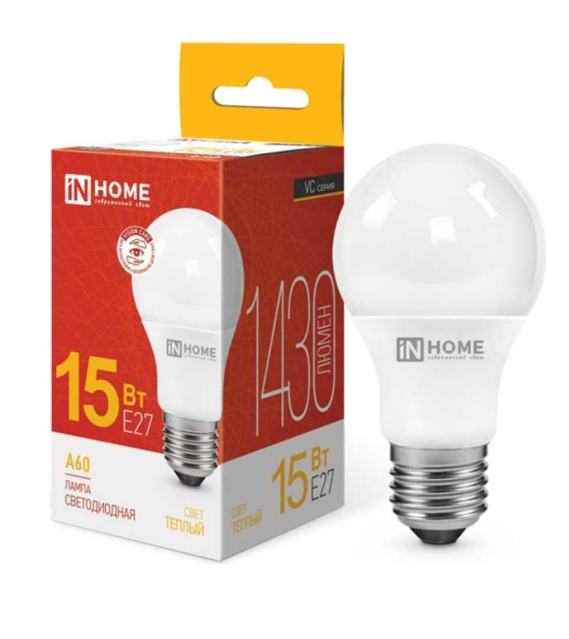 Лампа светодиодная LED-A60-VC 15Вт 230В Е27 3000К 1350Лм In Home