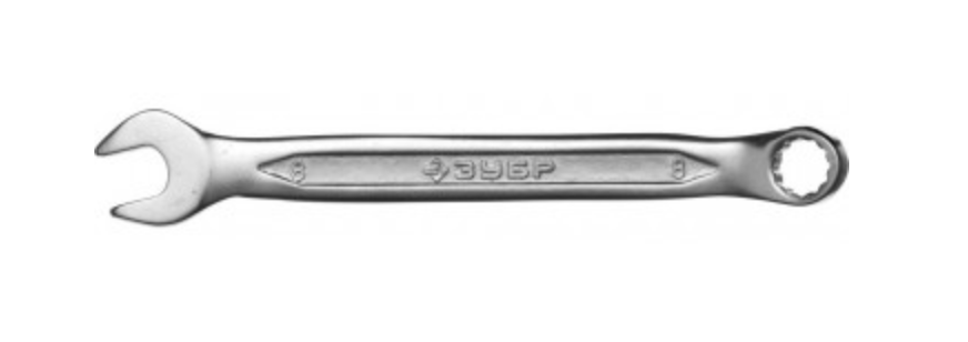 Ключ ЗУБР "МАСТЕР" гаечный комбинированный, Cr-V сталь, хромированный, 8мм