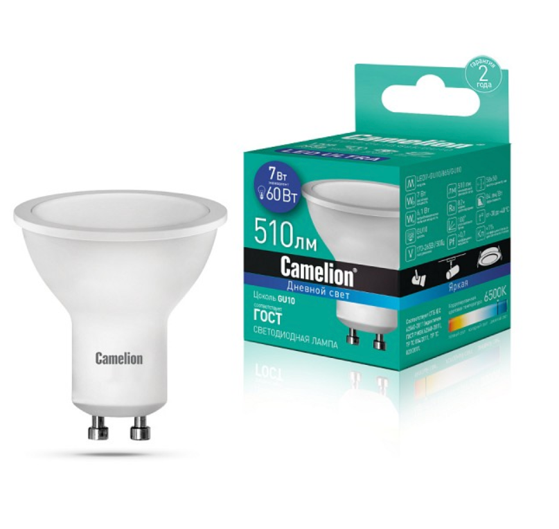 Лампа светодиодная Camelion LED7-GU10/865/GU10